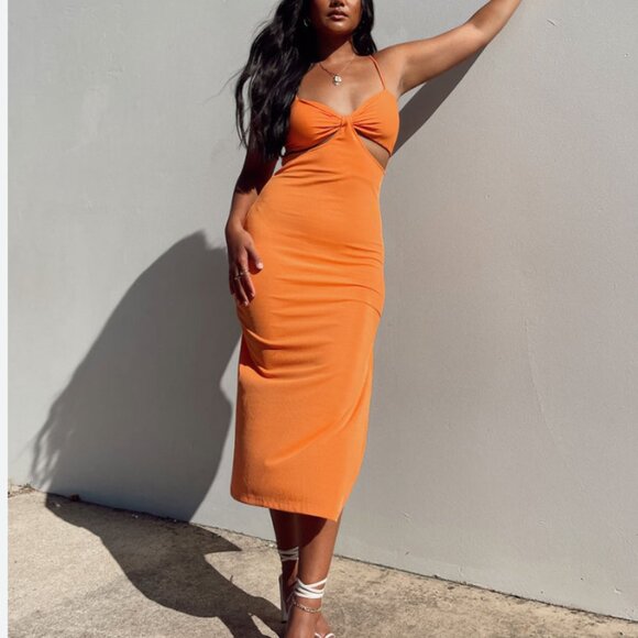 Princess Polly Marissa Midi Dress Orange 4 - Picture 1 of 6